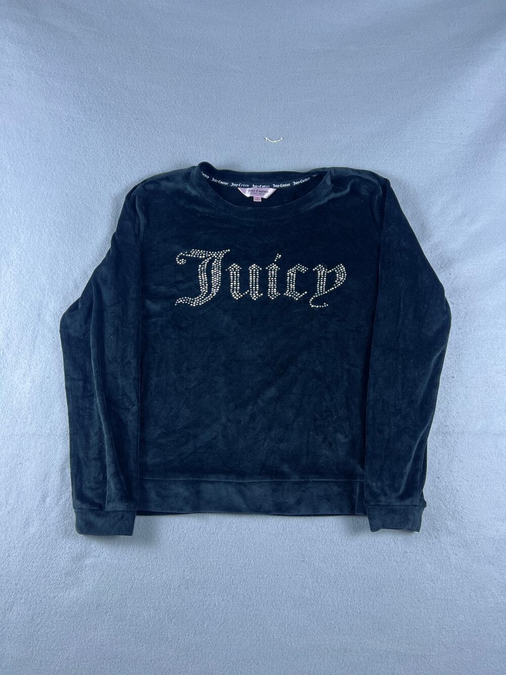 Juicy Couture Sweatshirt Women S Black Rhinestone Velour Spellout Y2K Loungewear